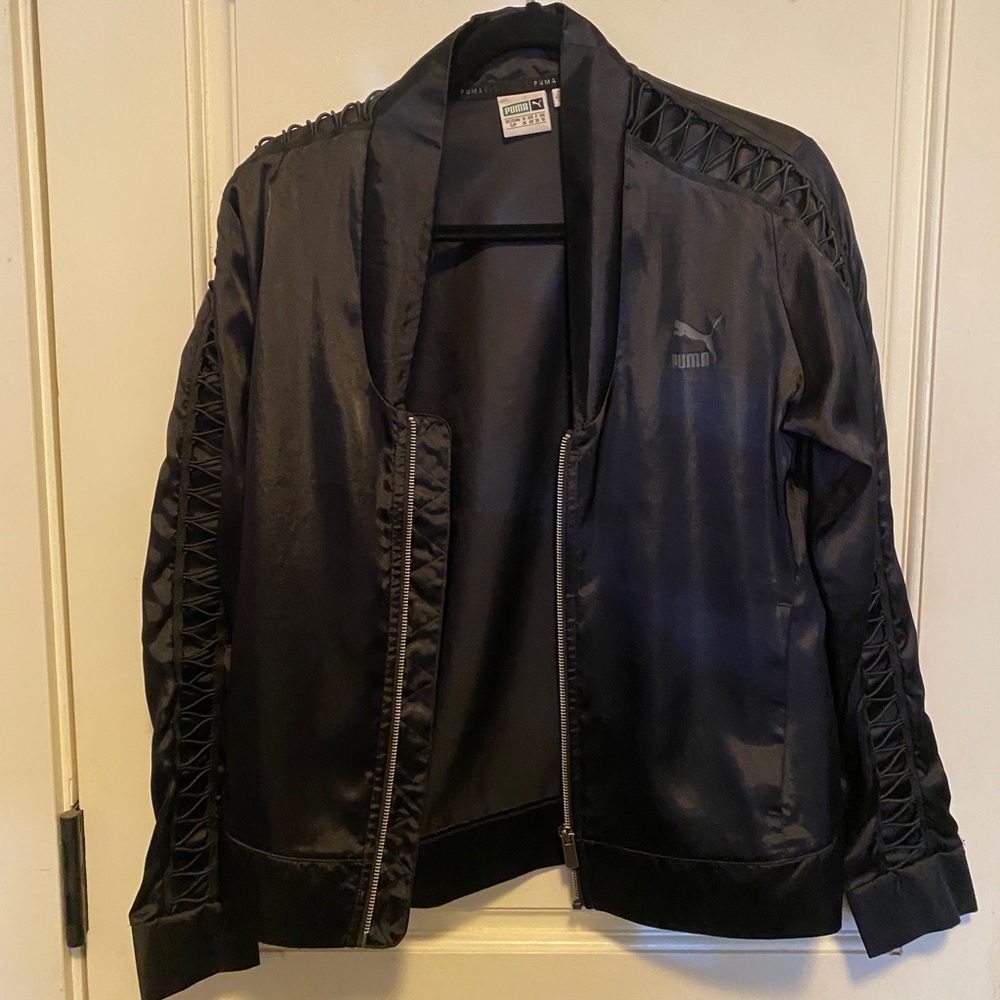 Puma black track jacket Rare lace up sleeves S